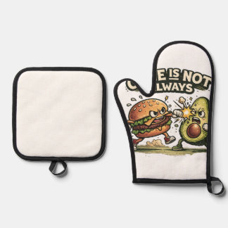 Lustiger Burger gegen Avocado Ofenhandschuh & Topflappen-Set