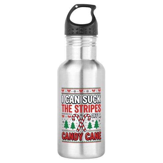 Lustiger Candy Cane Weihnachtspullover Edelstahlflasche (Vorderseite)