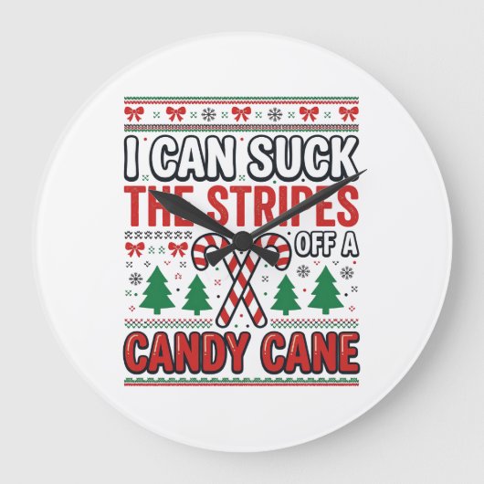 Lustiger Candy Cane Weihnachtspullover Große Wanduhr (Vorderseite)