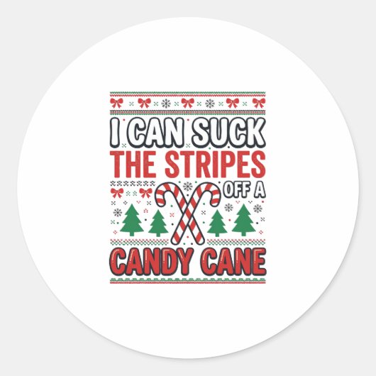 Lustiger Candy Cane Weihnachtspullover Runder Aufkleber (Vorderseite)