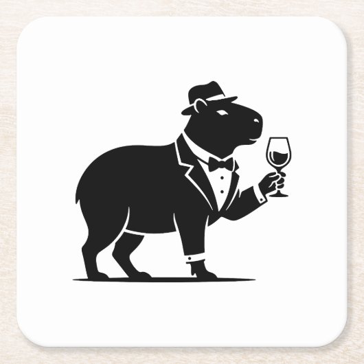 Lustiger Capybara-Weinglas Minimalist Modern Rechteckiger Pappuntersetzer (Vorderseite)