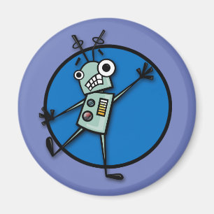 LUSTIGER CARTOON-ART-ROBOTER-RUNDER MAGNET