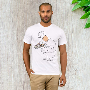 Lustiger Cartoon-Bäcker-Koch mit Tablett mit Gebäc T-Shirt