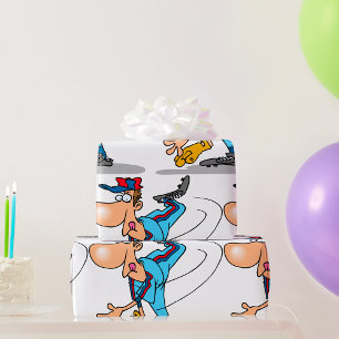 Lustiger Cartoon-Baseball-Pitcher, der einen Fastb Geschenkpapier