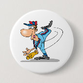 Lustiger Cartoon-Baseball-Pitcher wirft einen Fast Button (Vorderseite)