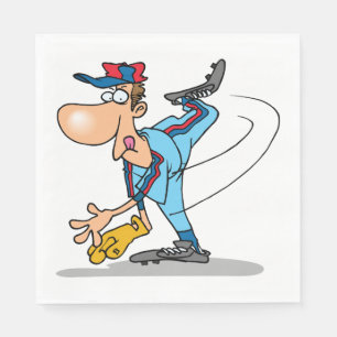 Lustiger Cartoon-Baseball-Pitcher wirft einen Fast Serviette