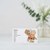 lustiger Cartoon Caveman mit Klub Visitenkarte (Stehend Vorderseite)