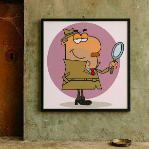 Lustiger Cartoon-Detektiv mit Lupe Poster