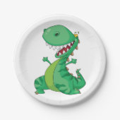 Lustiger Cartoon-Dinosaur brüllender T-Rex Pappteller (Vorderseite)