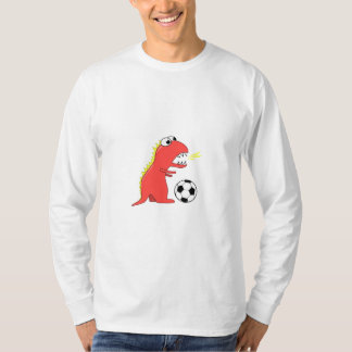 Lustiger Cartoon-Dinosaurier-Fußball-männliche T-Shirt