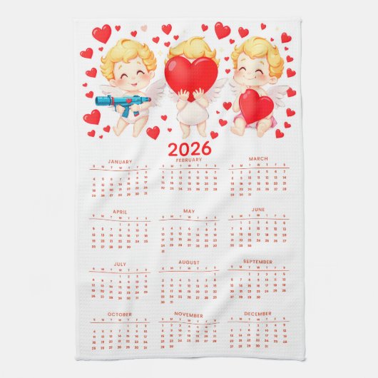 Lustiger Cartoon-Engel-Kalender 2026 Geschirrtuch (Vertikal)