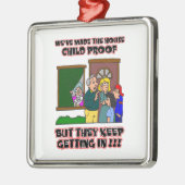 Lustiger Cartoon - Familien u. Kinder, die Zuhause Silbernes Ornament (Links)