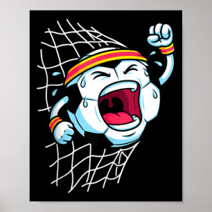 Lustiger Cartoon-Fußball, der Netz zerreißt und To Poster