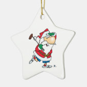 lustiger Cartoon Golfklaus Santa Keramikornament (Links)