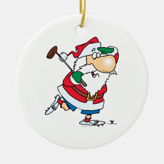 lustiger Cartoon Golfklaus Santa Keramikornament (Vorne)