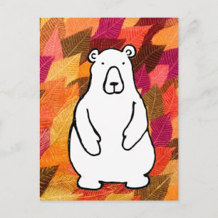 Lustiger Cartoon-Grizzlybär färbt Blätter Postkarte