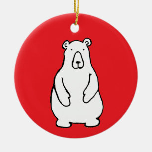 Lustiger Cartoon-Grizzlybär Polarbär Rot Keramik Ornament