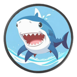 🐠 Lustiger Cartoon-Hai Ozean-Hockey-Action Eishockey Puck