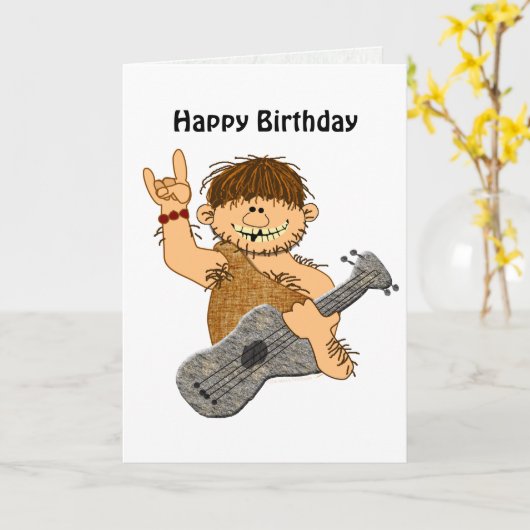 Lustiger Cartoon-Höhlenbewohner mit Karte (Gelbe Blume)