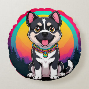 Lustiger Cartoon-Hund Kuscheliges Geschenk für Hau Rundes Kissen