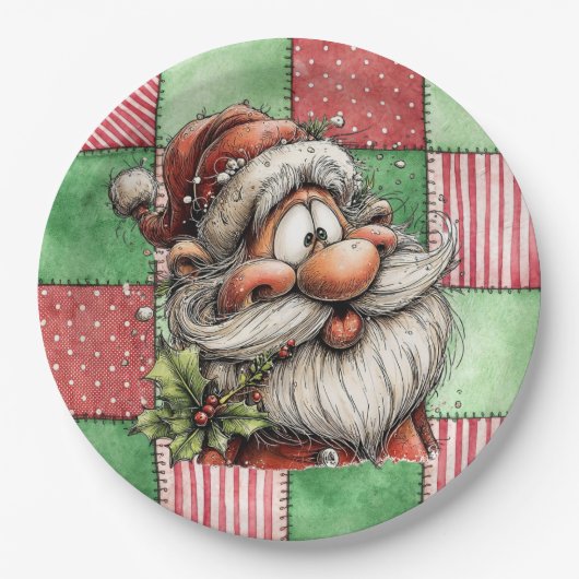 Lustiger Cartoon Lachender Weihnachtsmann Pappteller (Vorderseite)