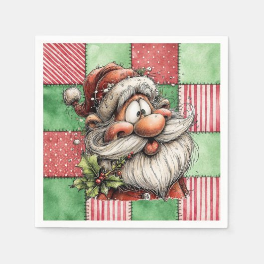 Lustiger Cartoon Lachender Weihnachtsmann Serviette (Vorderseite)