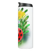 lustiger Cartoon Ladybug unter den Blume Thermosbecher (Nach rechts gedreht)