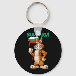 Lustiger Cartoon-Luchs mit bulgarischer Flagge als Schlüsselanhänger