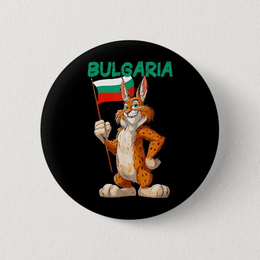 Lustiger Cartoon-Luchs mit Kostüm der bulgarischen Button (Vorderseite)