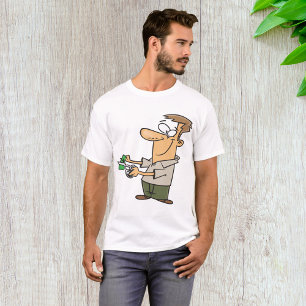 Lustiger Cartoon-Mann schneidet Dollarnote T-Shirt