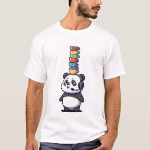 Lustiger Cartoon-Panda mit Kopfhörer balanciert T-Shirt