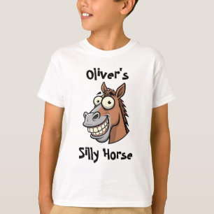 Lustiger Cartoon-Pferdekopf mit großem Lächeln T-Shirt