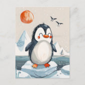 lustiger Cartoon Pinguin auf Eisscholle Postkarte (Vorderseite)