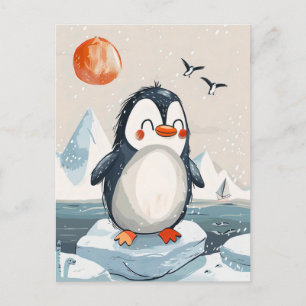 lustiger Cartoon Pinguin auf Eisscholle Postkarte