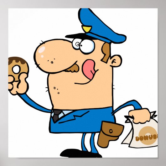 lustiger Cartoon Polizist isst Donuts Poster (Vorne)