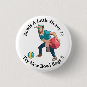 Lustiger Cartoon-Rasen-Bowler mit einem schweren B Button