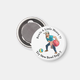 Lustiger Cartoon-Rasen-Bowler mit einem schweren B Magnet