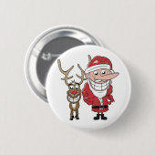 Lustiger Cartoon Sankt und Rudolph Button (Vorne & Hinten)