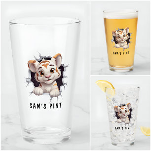 Lustiger Cartoon Süßer Tiger Kurznamen Party Glas