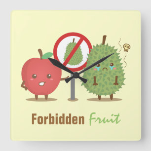 Lustiger Cartoon, Verbotene Frucht, Apfel und Duri Quadratische Wanduhr