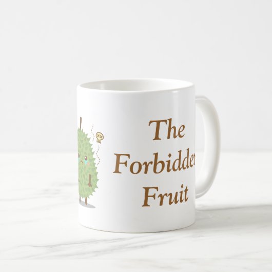 Lustiger Cartoon, verbotene Frucht, Apple und Kaffeetasse (VorderseiteRechts)