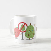 Lustiger Cartoon, verbotene Frucht, Apple und Kaffeetasse (Vorderseite Links)