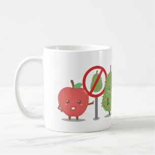 Lustiger Cartoon, verbotene Frucht, Apple und Kaffeetasse