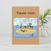 Lustiger Cartoon Woodturner auf verlassener Insel Dankeskarte (Stehend Vorderseite)