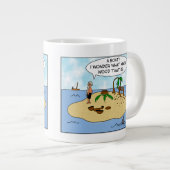 Lustiger Cartoon Woodturner auf verlassener Insel Jumbo-Tasse (Vorderseite Rechts)
