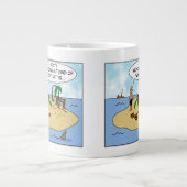 Lustiger Cartoon Woodturner auf verlassener Insel Jumbo-Tasse (Vorderseite)