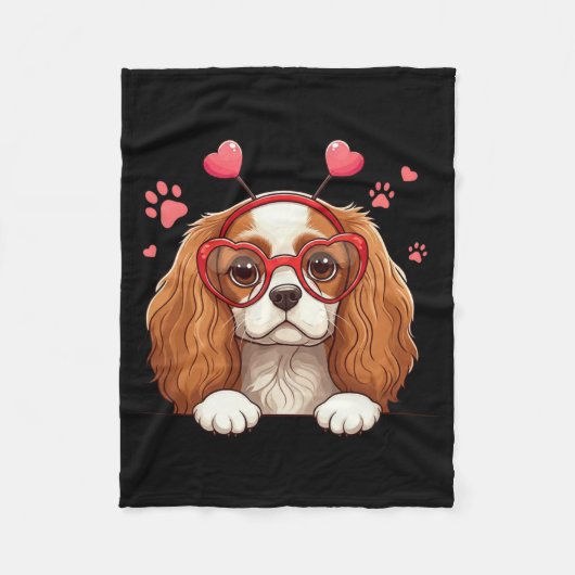 Lustiger Cavalier King Charles Spaniel Herz Kopf V Fleecedecke (Vorderseite)