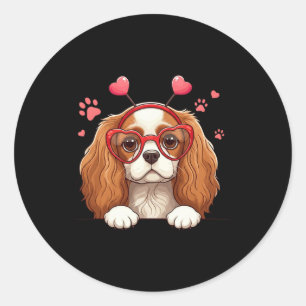 Lustiger Cavalier King Charles Spaniel Herz Kopf V Runder Aufkleber