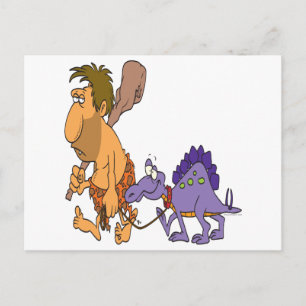 lustiger Caveman und Haustier-Dinosaurier Postkarte
