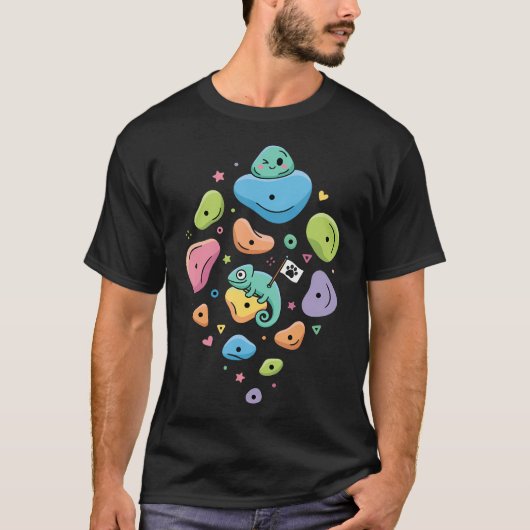 Lustiger Chamäleon-Felsenklettern Bouldering T-Shirt (Vorderseite)